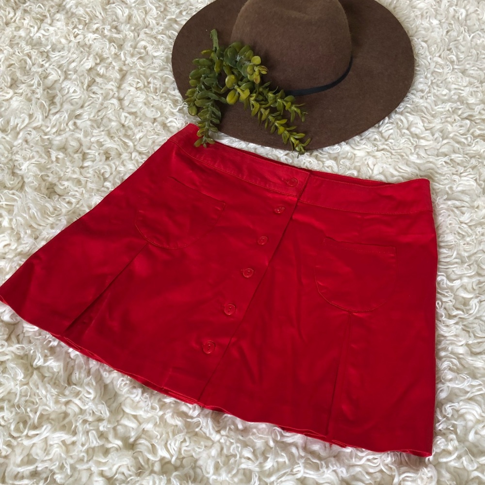 NWOT Red Button Up Pleated Skirt